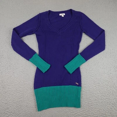 Vestido Suéter GUESS Para Mujer Grande Azul Tejido Cuello en V Manga Larga Preppy Y2K Foto 1 de 4