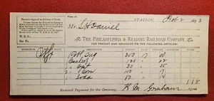 1893 The Philadelphia & Reading Railroad Company Güterbeleg pc7 - Bild 1 von 2