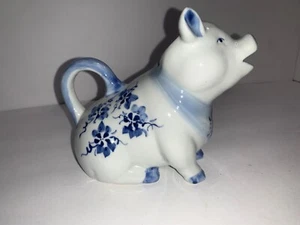 Milchkännchen Keramik blau/weiß Schwein - Bild 1 von 4