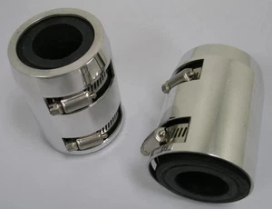 2) Rubber Radiator Hose Kit Chrome End Caps + Reducers & Stainless Hose Clamps - Picture 1 of 7