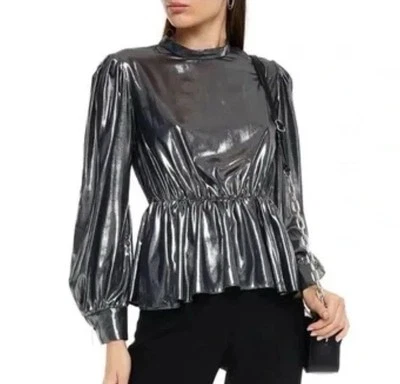 Blusa IRO Cordia Metálica Georgette Peplum Mujer 36/6 Top Plateada PARÍS Alta Costura Foto 1 de 4