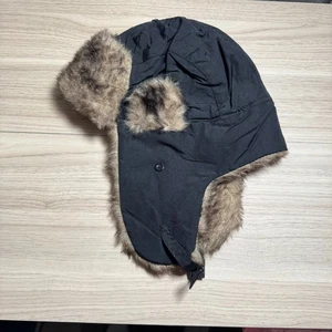 Sombrero de Invierno Vintage Retro Trapper Unisex Piel Negra Forrado Difuso Ajustable Y2K - Imagen 1 de 4