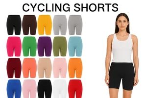 Women Girls Cotton Cycling Shorts 1/2 Above Knee Biker Gym Fitness Activewear - Picture 1 of 31