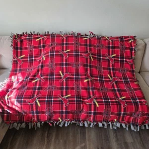 Fleece Knotted Tied Blanket Throw - St Louis Cardinals MLB L63”X W53” Red Plaid - Picture 1 of 6