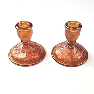 2 VINTAGE KAISER KARNEVAL GLAS KERZENSTÄNDER: RUBIGOLD RINGELBLUME DJ - Bild 1 von 6