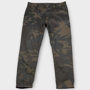 Zara Man Waxed Denim Chino Pants Mens 32 (34x27) Camo Skinny Jeans Cuffed - Picture 1 of 15