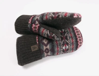 Mitones suéter de lana Fair Isle marrón reciclado: forrado de lana Sherpa (adulto M) Foto 1 de 4