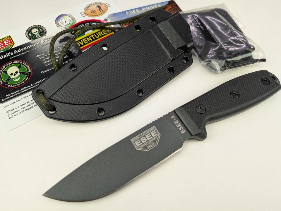 ESEE Model 4 Gunsmoke Knife Black G10 Handle Carbon Steel + Clip Plate + Sheath - Image 1 of 4