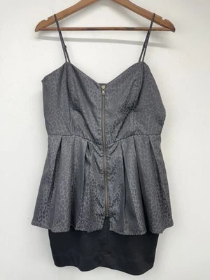 Twenty One size Large Women’s Black Gray Leopard Print Peplum Mini Dress NWT - Image 1 of 4