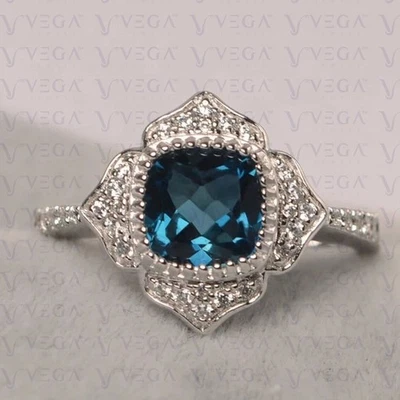 3.40 Ct Cushion Cut Natural Topaz and Diamond Wedding Ring 950PT Platinum Plated - Image 1 of 4