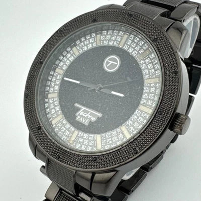 Techno Pave Quartz Watch Men Black Rhinestone Large 55mm Japan Analog New Batter - Image 1 of 4