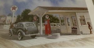 Jack Schmitt Signed 1982 Texico 1938 Art Print Cars,Gas Station,Eat Restaurant - Picture 1 of 5