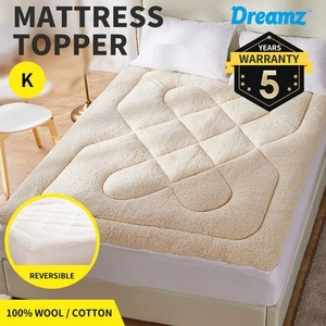 Dreamz Mattress Topper Protector 100% Cotton Wool Underlay Mat Reversible King - Picture 1 of 12
