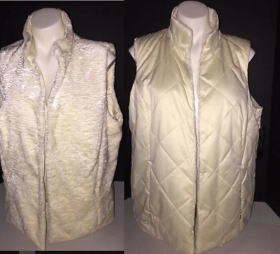 Ralph Lauren Lauren Cream Reversible Quilted Faux Fur Persian Lamb Vest Plus 2X - Image 1 of 4