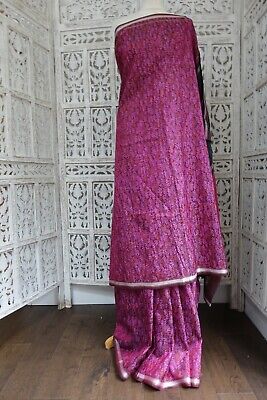 Deep Red Printed Silk Vintage Sari Saree Indian + Blouse Piece SKU17746 • 55.22€