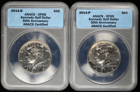 2014 D & P Kennedy Half Dollar 50C ANACS SP 68 & 69 Set of 2 Coins Cover