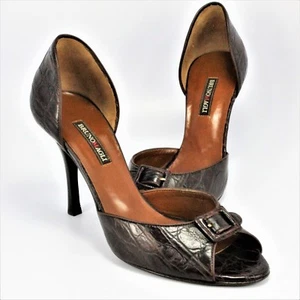 Bruno Magli Peep-Toe Stilettos Womens Size 7N Brown Alligator Leather Made Italy - Picture 1 of 10