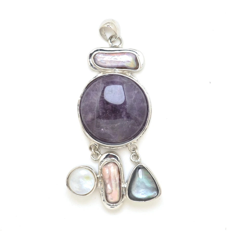 Natural Purple Amethyst Gemstone and Freshwater Biwa Pearls Jewelry Pendant - Image 1 of 1