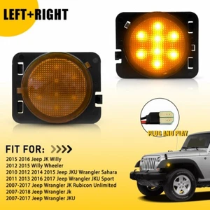LED Front Side Marker Fender Lights Amber Lens For Jeep Wrangler JK 2007-2018 - Picture 1 of 13
