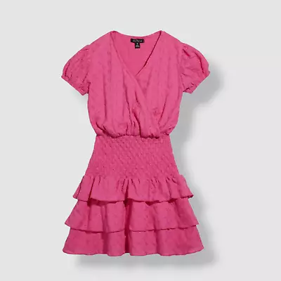 $93 Flowers By Zoe Girl's Pink Cotton Eyelet Ruffle Trim Dress Size L - Image 1 of 3