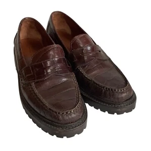 Ralph Lauren Polo Deportivo Cuero Marrón Patrón Cocodrilo Cuero Mocasín Mujer 7.5 - Imagen 1 de 5