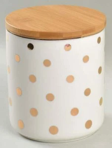 Grace's Teaware White Gold Polka Dots Large Canister & Wood Lid - Picture 1 of 1
