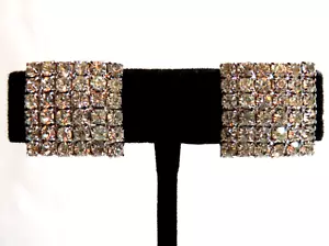Vintage Square Cluster Clear Rhinestone Clip-On Earrings Silver Tone - Picture 1 of 6