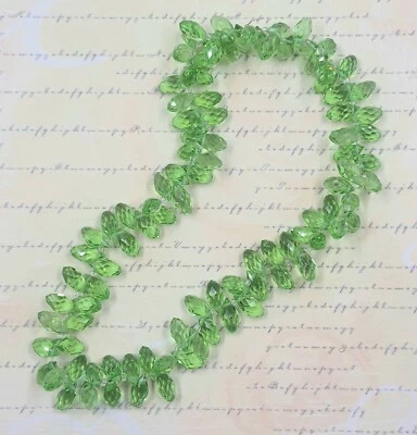 100 Green Faceted Glass Crystal Teardrop Beads 15mm /6mm 16inch strand jewellery - Image 1 of 4