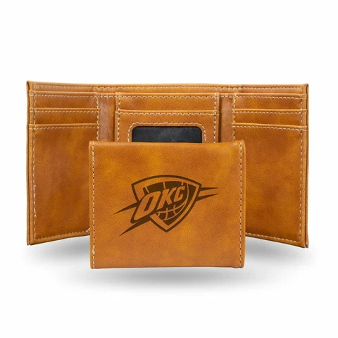 Oklahoma City Thunder NBA Laser Engraved Brown Trifold Wallet Cover