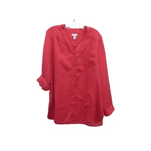 CHICO'S Red Tabbed Sleeve Button Front Blouse Shirt Sz 2 - Bild 1 von 3