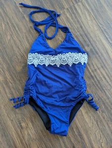 Size 12 L California Kisses Flamenca Navy Lace One Piece Swimsuit Swim Suit - Picture 1 of 4