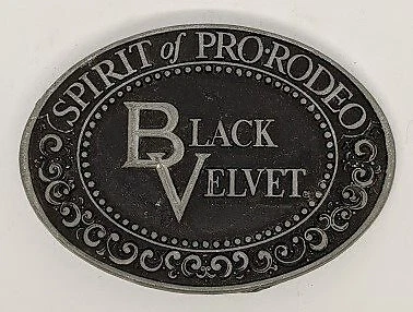 Vintage Black Velvet Spirit of Pro Rodeo Oval Black 80s Belt Buckle - Image 1 of 3