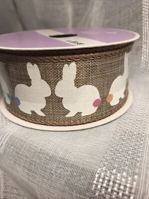 CELEBRATE IT EASTER SPRING wire edge RIBBON  Easter bunnies 1.5" x 25' NEW CUTE - Image 1 of 4