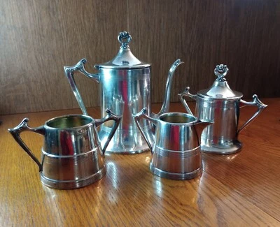 Antiguo Juego de Cafetera y Crema Sheffield Plato Plata 4 Piezas Patrón 851 Foto 1 de 4