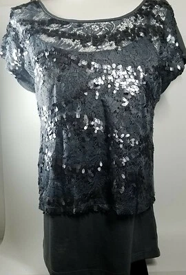 NWT Heart Soul Gray Sequin Cap Sleeve Top Size L MSRP $40 - Image 1 of 4