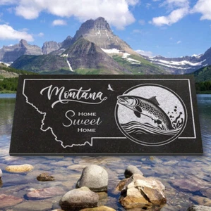 State of Montana - Lasergravur - Plakette aus schwarzem Granit - Fisch 2 - Bild 1 von 13