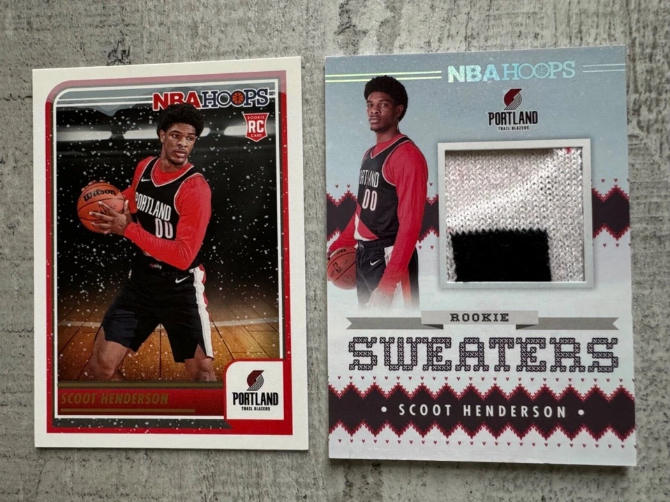 2023-24 NBA Hoops Scoot Henderson Rookie Sweaters Relic RSW-SCO & base RC 232 - Image 1 of 4