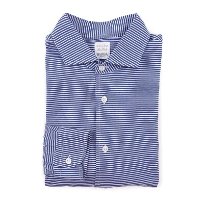 Barba Napoli Slim-Fit Navy Blue-White Stripe Jersey Cotton Shirt S NWT - Image 1 of 4