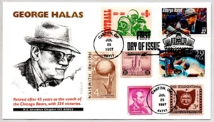 #3146 GEORGE HALAS CHICAGO BEARS LEGENDARY FOOTBALL COACH DUAL CANCEL FDC - Picture 1 of 1