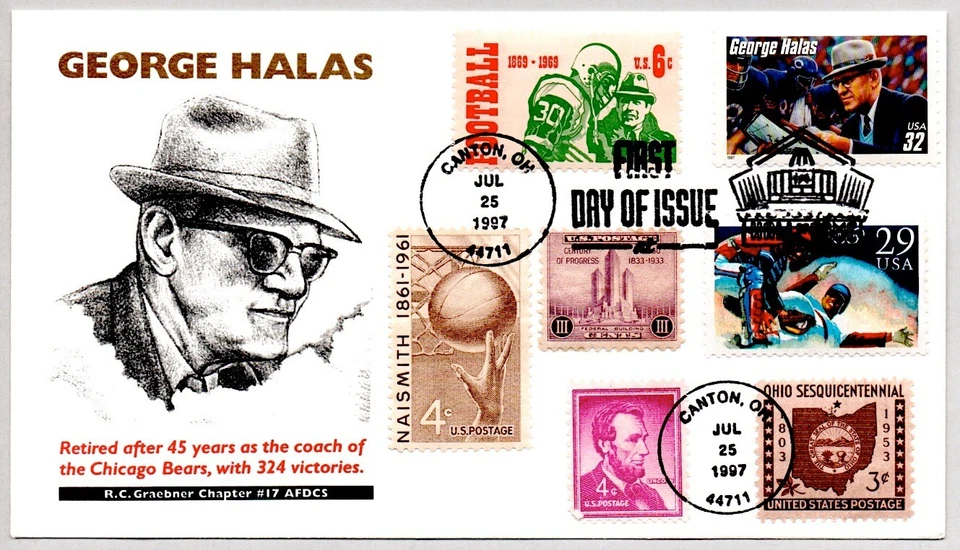 #3146 GEORGE HALAS CHICAGO BEARS LEGENDARY FOOTBALL COACH DUAL CANCEL FDC - Image 1 of 1