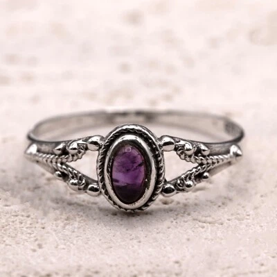 925 Sterling Silver Ladies Vintage Style Ring Natural Amethyst Gemstone Boho - Image 1 of 4