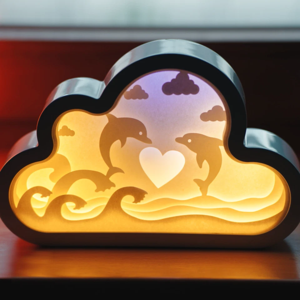 CIM 3D Papercut Lightbox Cloud Delfine Schnitzlampe Papier Shadowbox Nachtlicht - Bild 1 von 3