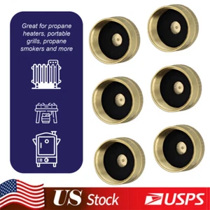 6 PACK 1LB Gas Refill Propane Bottle Caps Tank Threaded Valve Covers Solid Brass - Picture 1 of 19