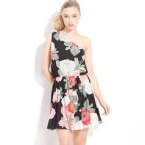 Alice + Olivia Bouquet One Shoulder Floral Silk Chiffon Dress Size Small Lined - Picture 1 of 6