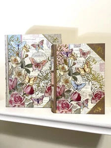 Parisian Romantic Butterfly Gold Foil Accents & Embossing Storage Boxes 2PC SET - Picture 1 of 8