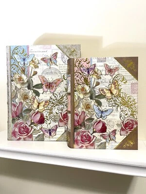 Parisian Romantic Butterfly Gold Foil Accents & Embossing Storage Boxes 2PC SET - Image 1 of 4