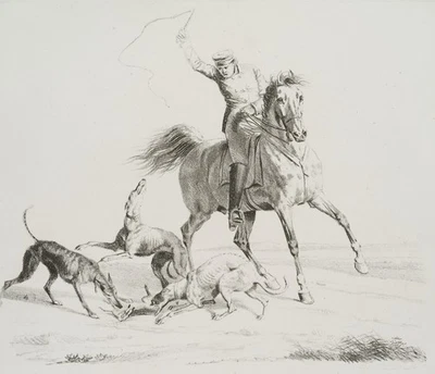 F. KRÜGER (1797-1857), Reiter und Jadghunde, um 1818, Lithographie Romantik - Bild 1 von 4