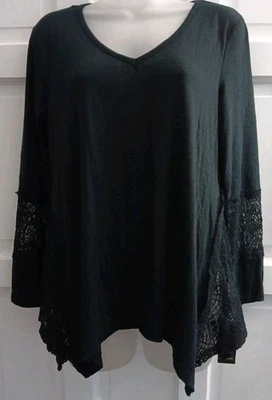 Top túnica negra ganchillo encaje pequeño mediano Macy's Style & Co "Autumn Affair" nuevo con etiquetas Foto 1 de 4