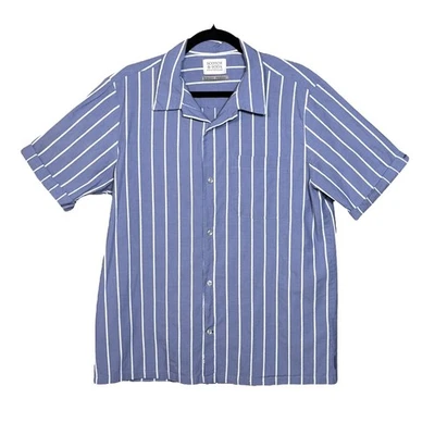 Camisa de campamento Scotch & Soda toalla a rayas con botones para hombre grande azul manga corta Foto 1 de 4