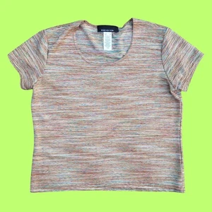 Vintage 90s Rainbow Shimmer Cropped Stretch Tee USA Size Medium - Picture 1 of 5